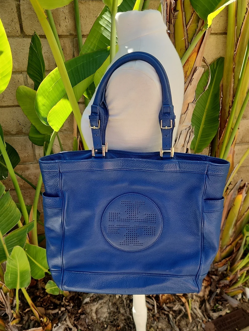 Tory Burch Kipp Leather Tote Bag Navy Blue